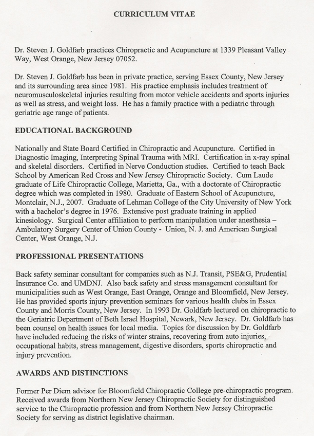 Dr. Steven Goldfarb's Curriculum Vitae